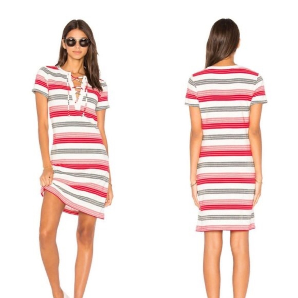 Jack by BB Dakota Red & White Striped Lace-Up Short Sleeve Dress